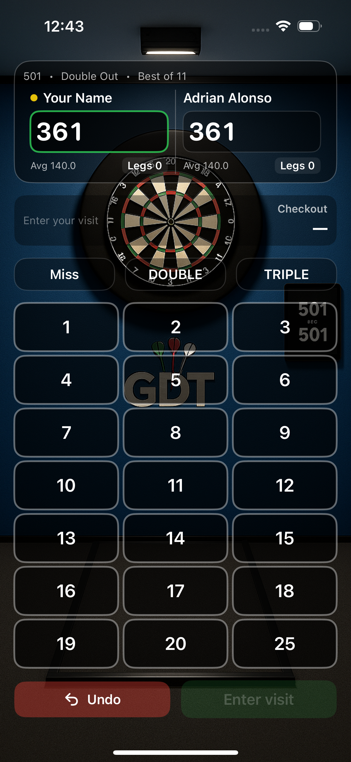 Screenshot of Global Darts Tour career hub